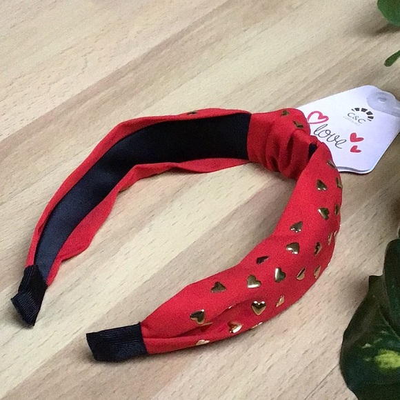 Anthro Gold Heart Studded Red Headband - Picture 16 of 16